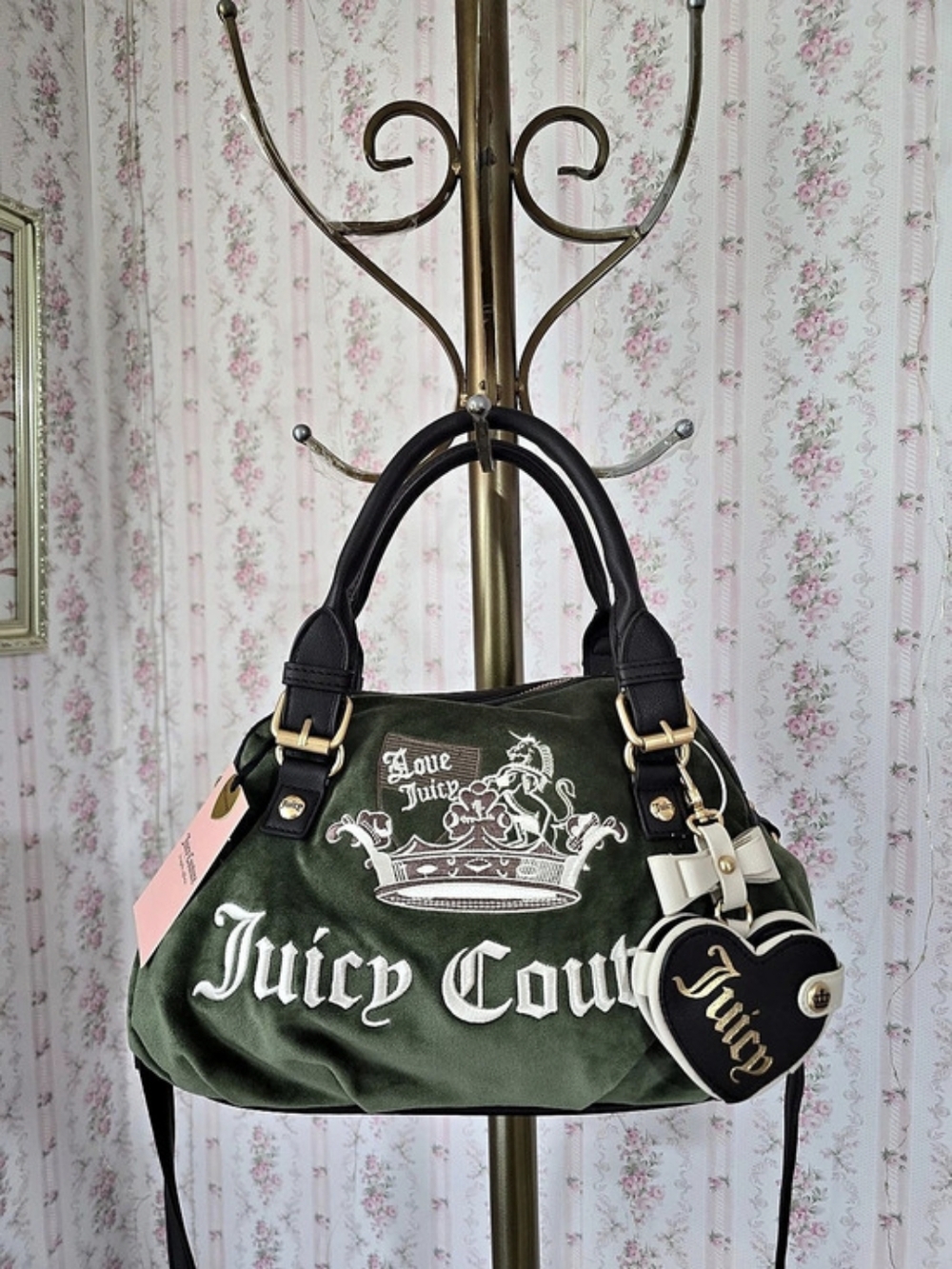 Juicy Couture Juicy Crown Satchel Green & Black Shoulder Bag NWT